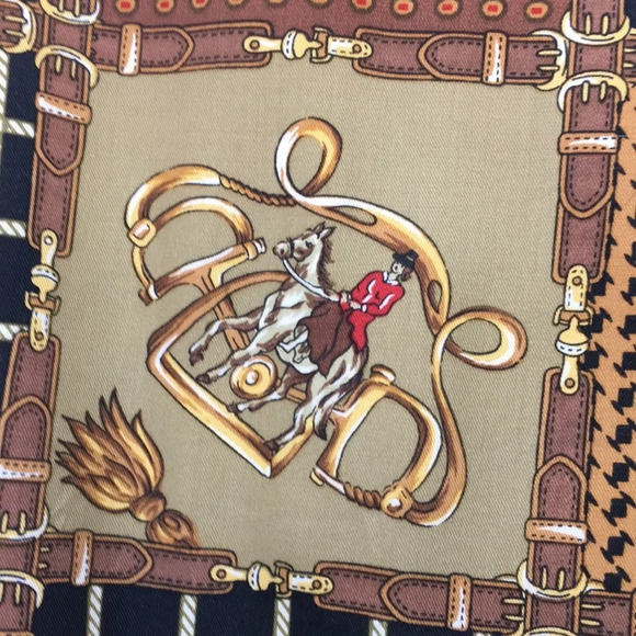 British Khaki Shirt Womens 10 Tan Brown Patchwork‎ Print Button Up Equestrian - Picture 13 of 13